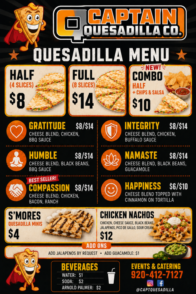 Captain Quesadilla Menu